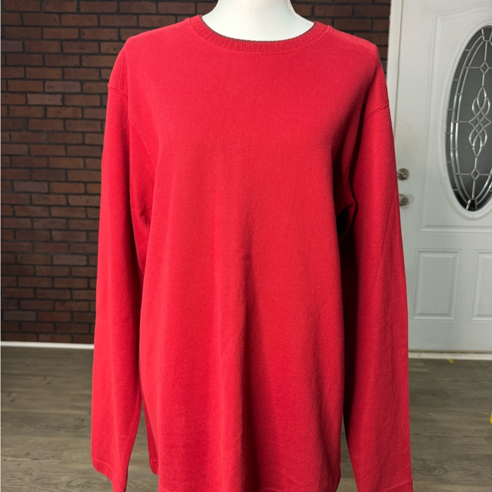 Faded Glory Red Long Sleeve Cotton Crewneck Shirt Men’s Size Large‎